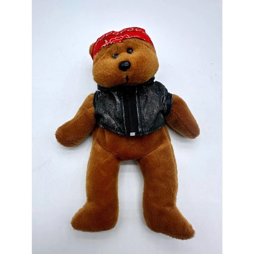 Plushland Biker Bear 2000 Brown Teddy Plush Red Bandana Black Vest 9 Inch 99-018